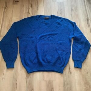 Reed St James Vintage 80s Blue Crewneck Sweater Mens XL Made in USA Knitwear